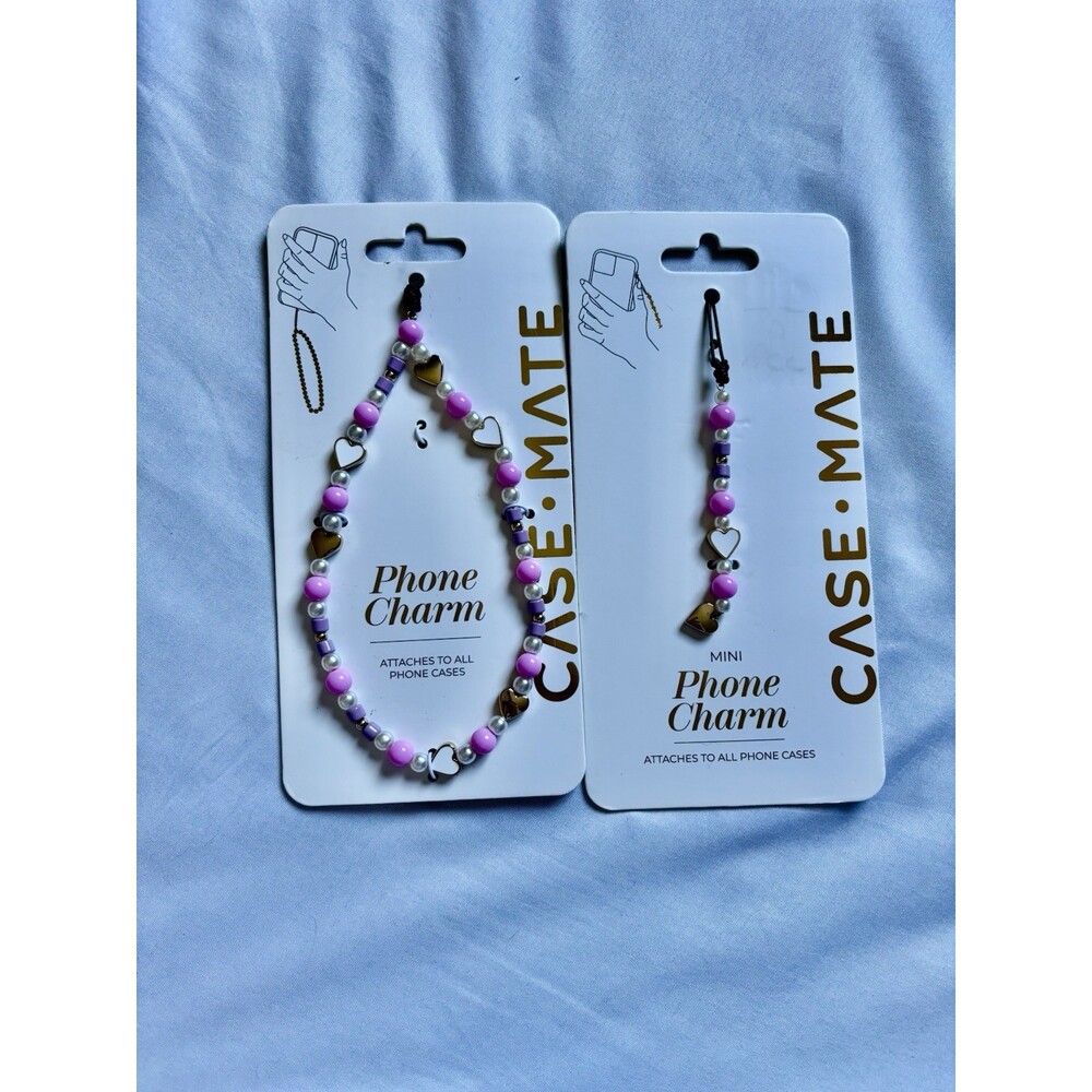 Lot of 2 Casemate Phone Charms One Loop and One Cord, Pink Pearl And Hearts